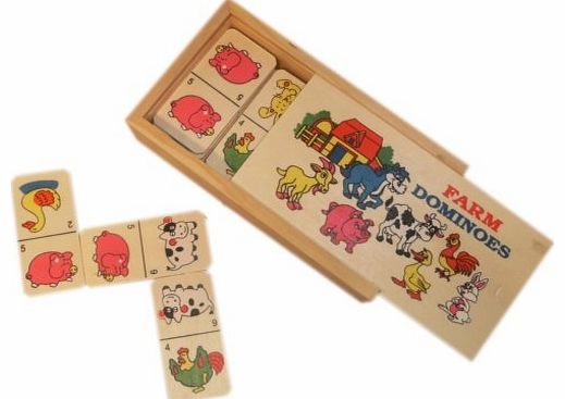 TOYS AND GAMES Childrens Wooden Box of Farm Dominoes [Toy]